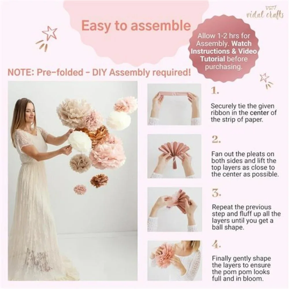 Boho Tissue Paper Pom Poms Set of 20 Bridal Baby Shower Party Decorations